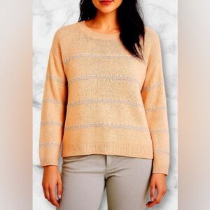 Hem & Thread Pale Peach Silver Accent Knit Long Sleeve Crewneck Sweater Size S